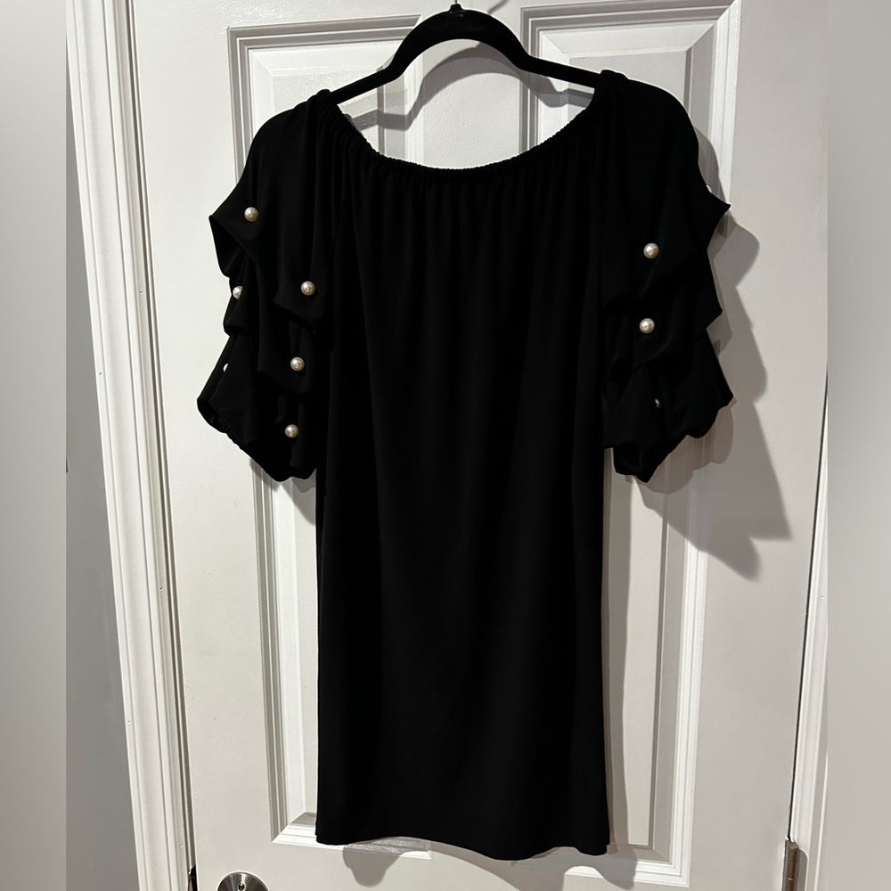 MSK Black Ruffled Embellished Blouse